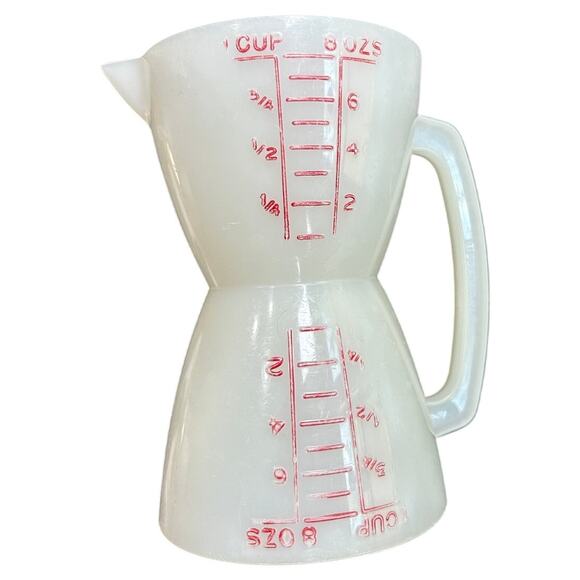 Vtg Kitchen Tool- Tupperware Measuring Cup- Double sided - some wear- white red - Picture 3 of 5